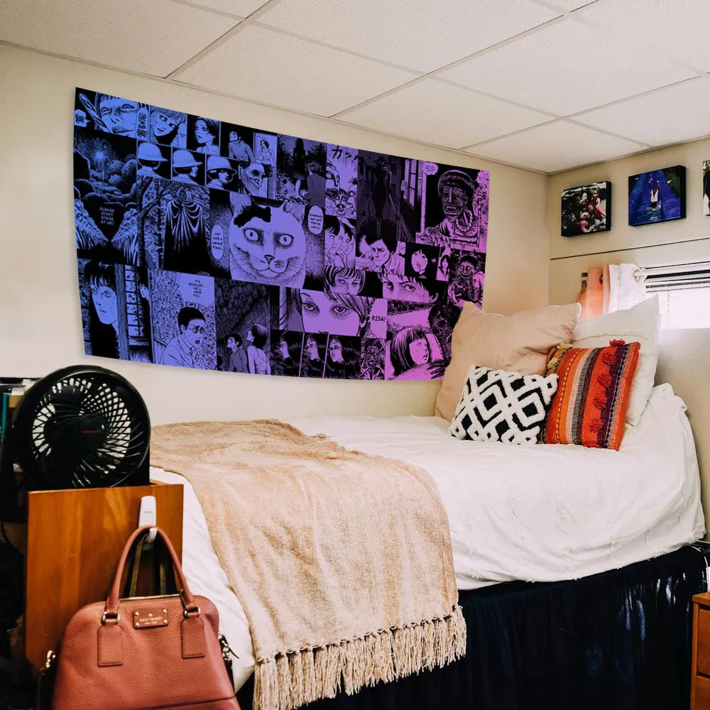 DecorBites™ Japanese Horror Manga Hanging Tapestry for Creepy Aesthetic Witchcraft Decor