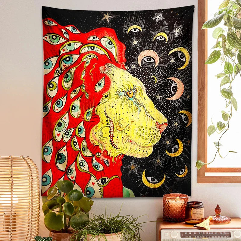 Decobites Psychedelic Lion Tarot Tapestry Wall Hanging Home Decor