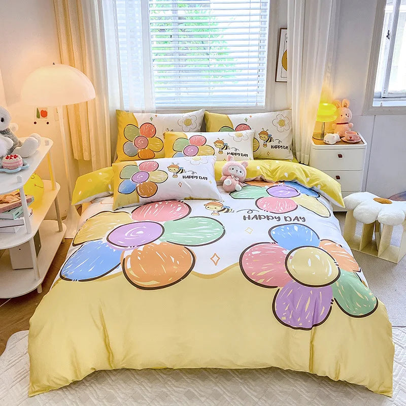 Decobites Flower Single Double Bedding Set Full Size Cotton Duvet Cover High Quality Quilt Cover Set