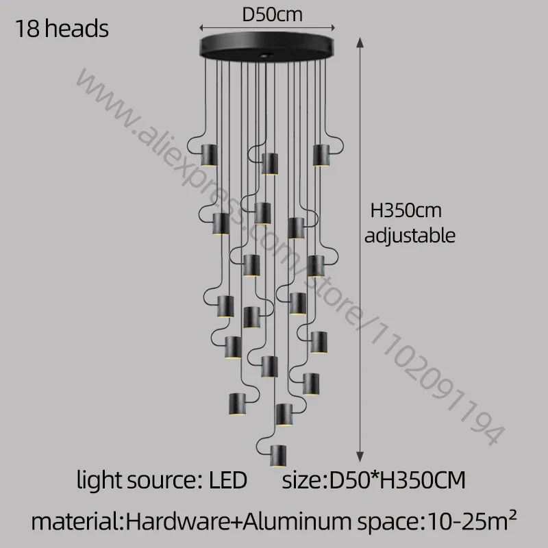 DecorBites™ LED Staircase Chandelier: Adjustable Modern Living Room Lighting for Villa Decoration