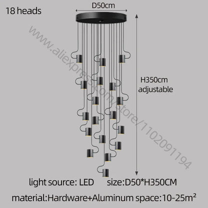 DecorBites™ LED Staircase Chandelier: Adjustable Modern Living Room Lighting for Villa Decoration