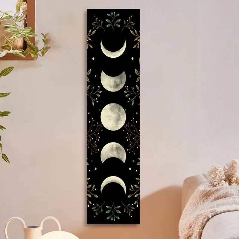 Decobites Moon Phase Wall Hanging Tapestry - Green Olive Leaf Home Decor