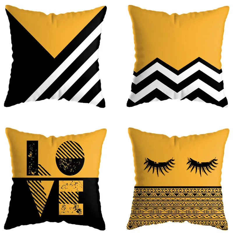 غطاء وسادة مطبوع عليه غزال هندسي من DecorBites™ مقاس 45×45 سم - ديكور منزلي أصفر