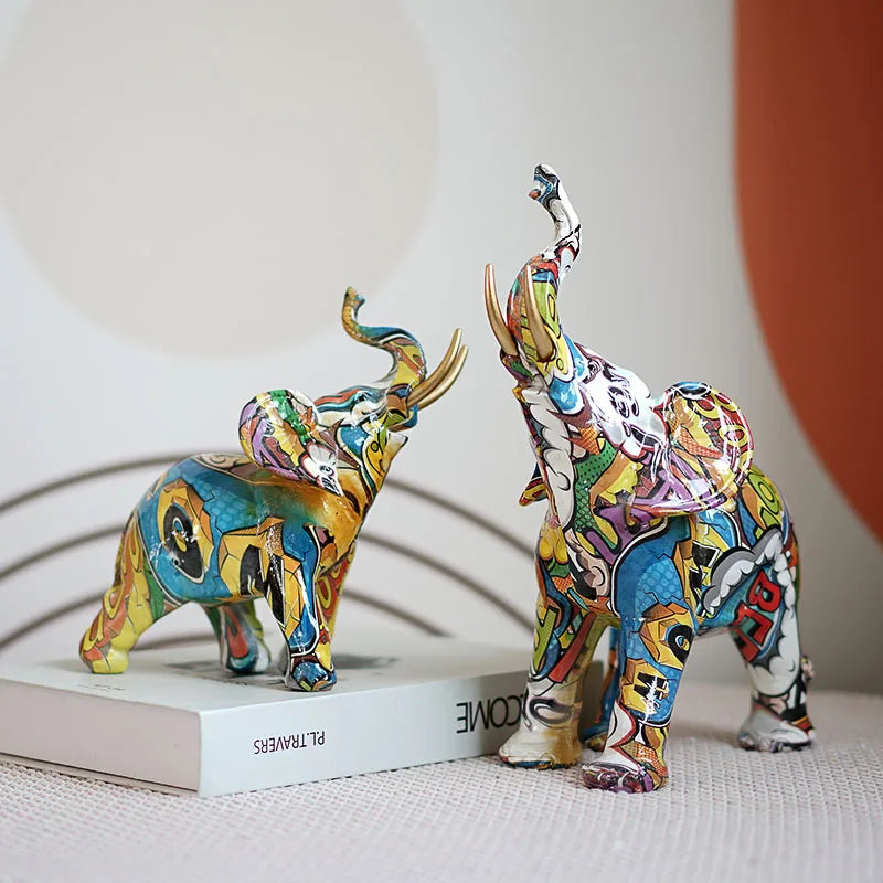 DecorBites™ Graffiti Elephant Resin Sculpture for Modern Home Decor