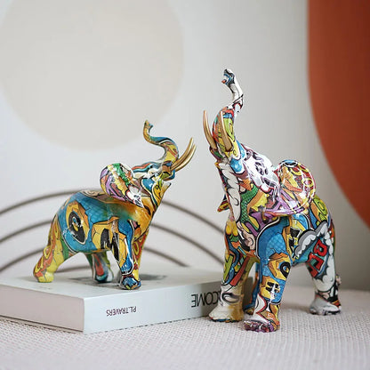 DecorBites™ Graffiti Elephant Resin Sculpture for Modern Home Decor