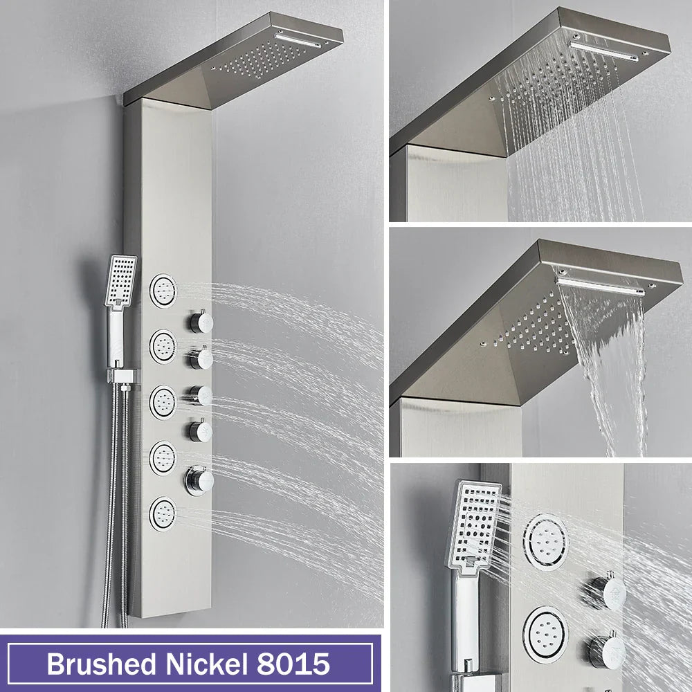 DecorBites™ Black Massage Jet Rainfall Shower Panel with Temperature Display 5 Modes