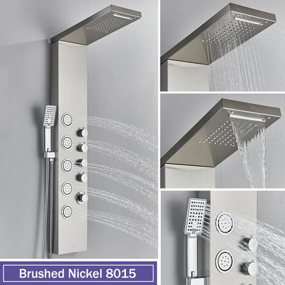 DecorBites™ Black Massage Jet Rainfall Shower Panel with Temperature Display 5 Modes