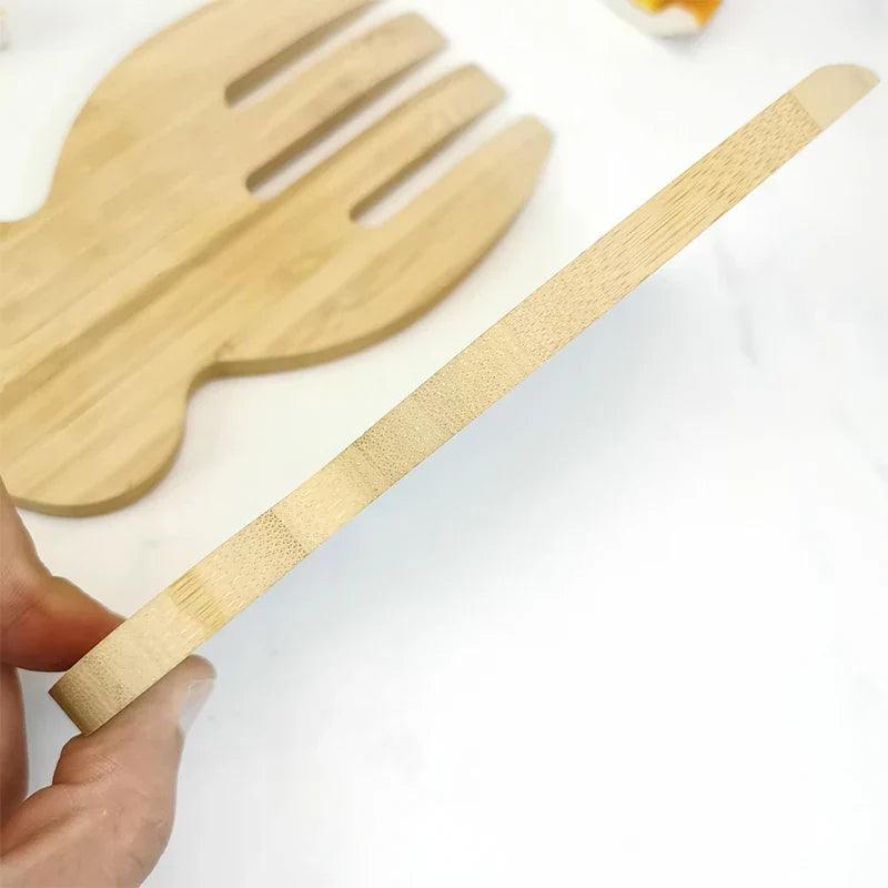 DecorBites™ Bamboo Salad Hands and Spoon Set for Kitchen Gadget Use