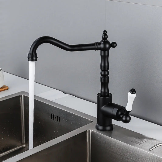 DecorBites™ Black Antique Kitchen Faucet Single Lever Mixer Tap Hot Cold Water Chrome