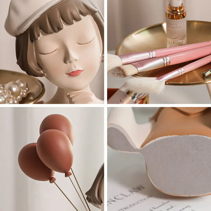 مجموعة مزهرية وصينية تمثال نصفي لفتاة البالون من DecorBites™ - منحوتات راتنجية عصرية لديكور غرفة المعيشة