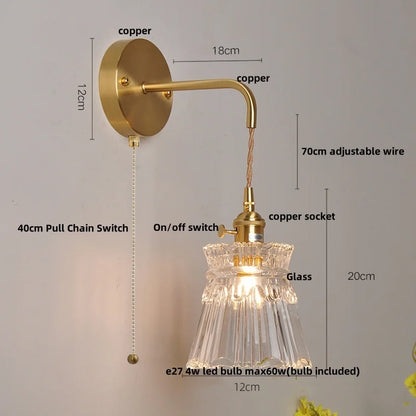 DecorBites™ Clear Glass LED Wall Light with Pull Chain Switch for Modern Decor