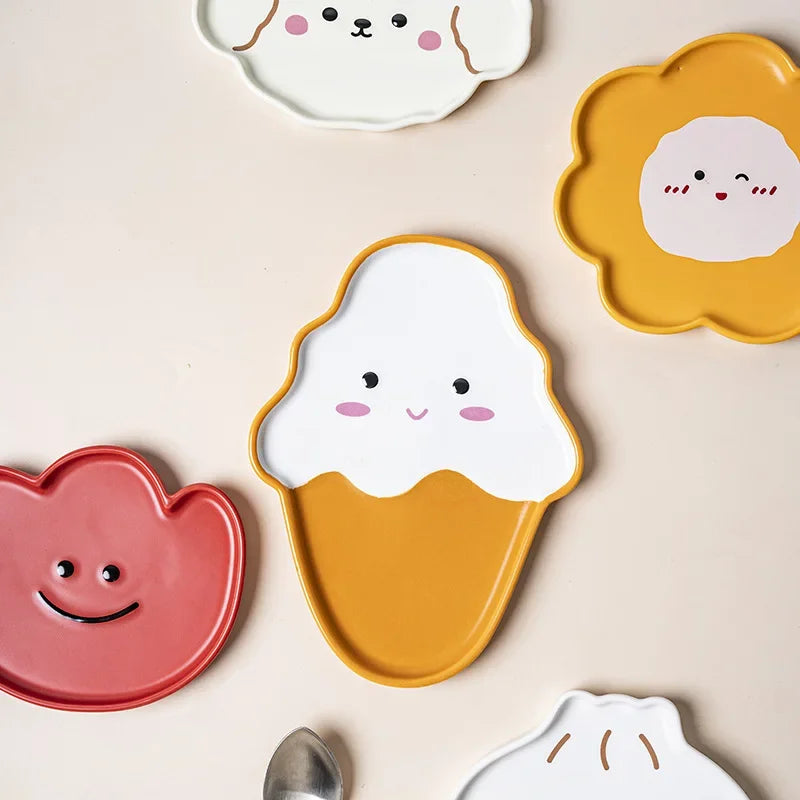 DecorBites™ Cloud Tulip Cartoon Dog Bear Ceramic Dessert Plate Cute Tableware