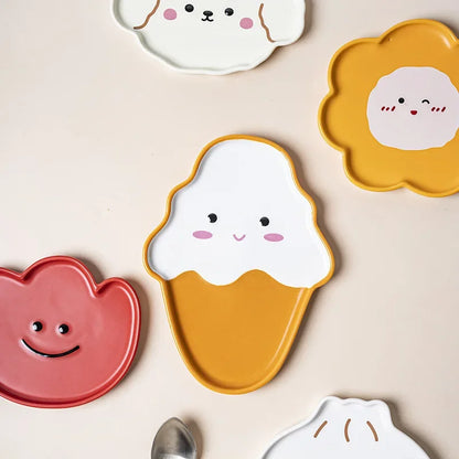 DecorBites™ Cloud Tulip Cartoon Dog Bear Ceramic Dessert Plate Cute Tableware