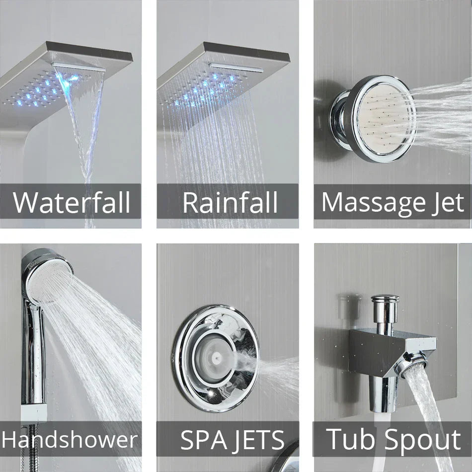 DecorBites™ LED Rainfall Shower Panel System Black/Brushed Finish