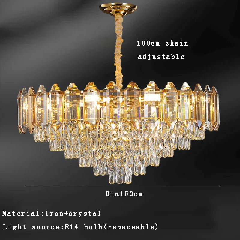 DecorBites™ Gold Amber Crystal Chandelier Lights Modern Room Decor Hanging Lamp