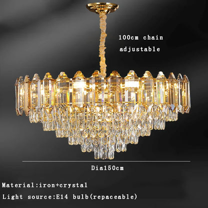 DecorBites™ Gold Amber Crystal Chandelier Lights Modern Room Decor Hanging Lamp