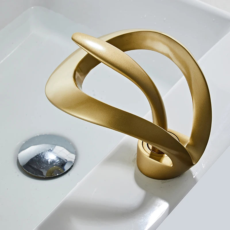 Golden/White Bathroom Basin Faucet Black Bathroom Faucet Brass Creative Grey Sink Mixer Tap Hot & Cold Waterfall Basin Faucet