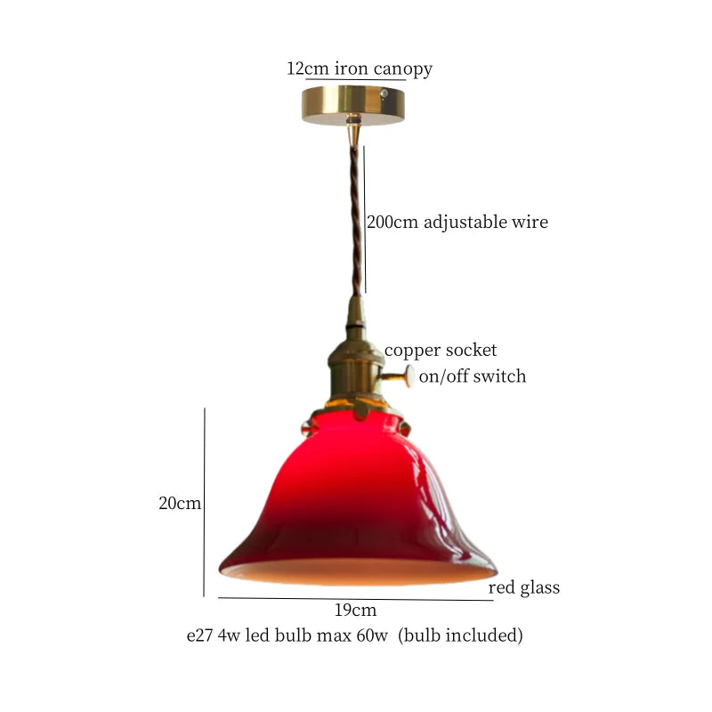 Green Glass Pendant Lamp Copper Base LED Included