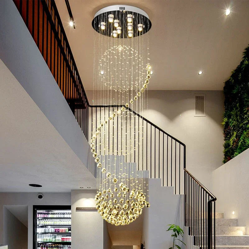 DecorBites™ Crystal Chandelier: Modern LED Staircase Light for Living Room and Lobby