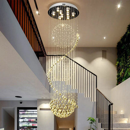 DecorBites™ Crystal Chandelier: Modern LED Staircase Light for Living Room and Lobby