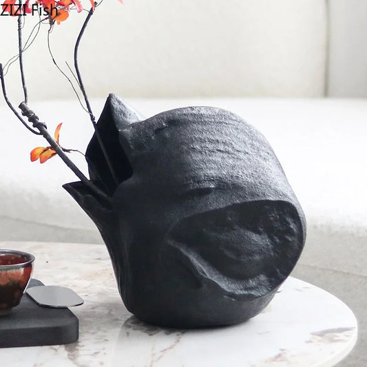 DecorBites™ Black Vase Abstract Artwork Flowers Pots Desk Decoration Aesthetic Décor