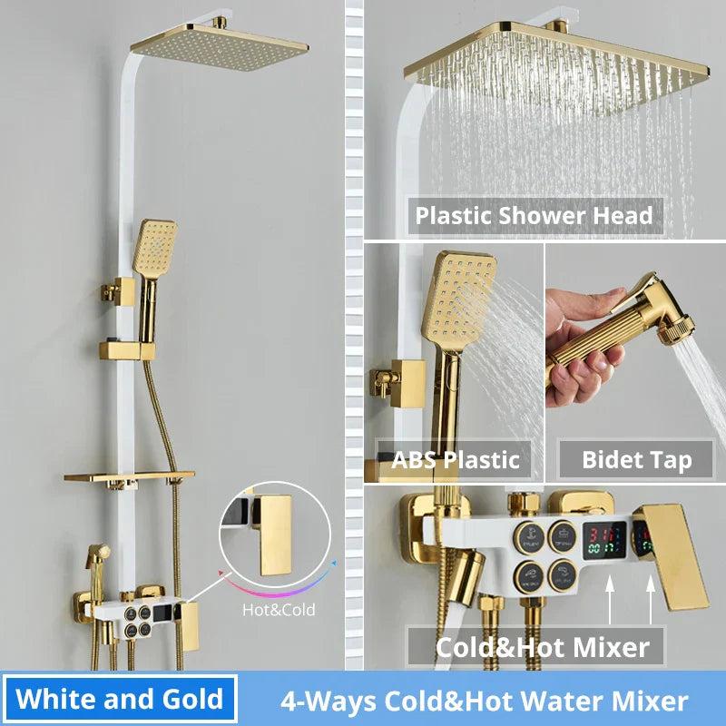 DecorBites™ Digital Display Thermostatic Shower Faucet Set with Rain Shower Head