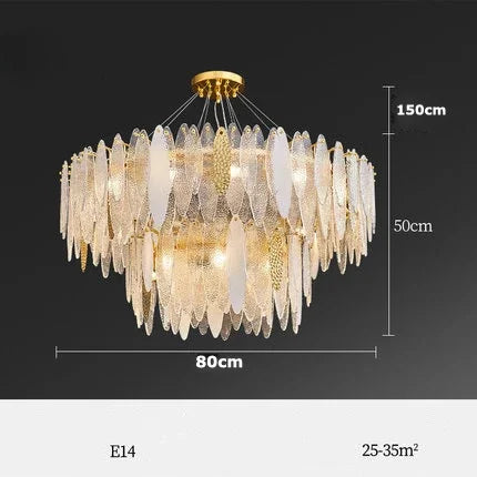 Gold Glass Pendant Chandelier 2-Tier 100cm