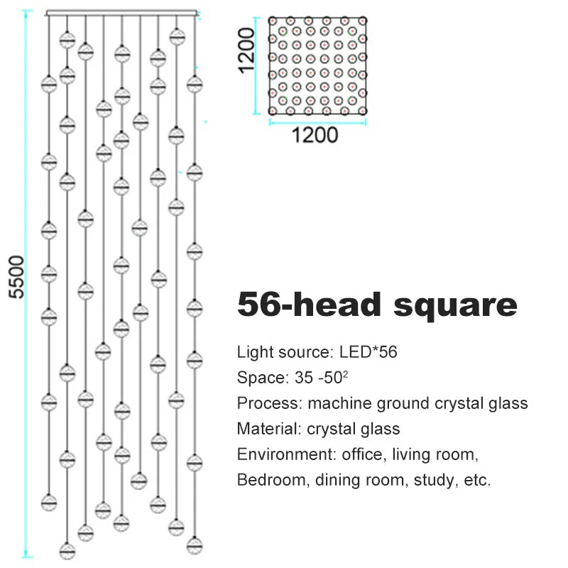 Lámpara de techo de cristal DecorBites™ para escaleras y pasillos, elegante lámpara colgante de cable largo