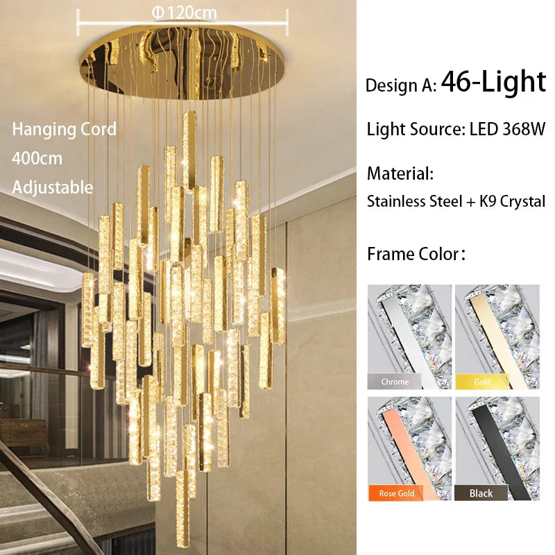 DecorBites™ Large Crystal Luxury Chandelier for Living Room Dining Hall Stair Suspension