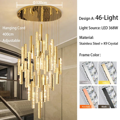DecorBites™ Large Crystal Luxury Chandelier for Living Room Dining Hall Stair Suspension
