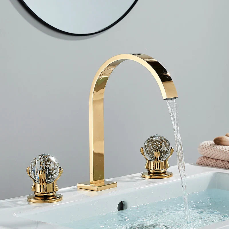 DecorBites™ Dual Handle Basin Faucet: Deck Mounted Hot Cold Water Mixer Taps for Bathroom