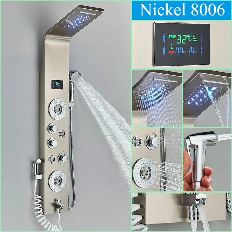 DecorBites™ LED Blue Light Shower System with Temperature Display, Massage Column, Waterfall Rainfall