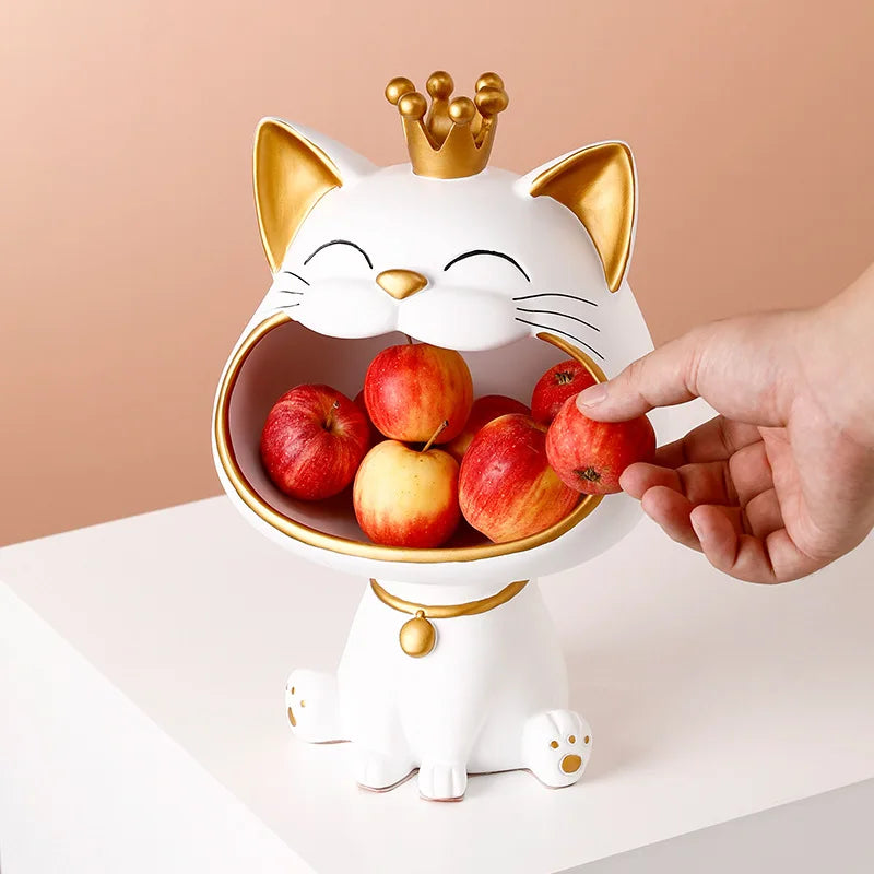 DecorBites™ Lucky Cat Sculpture: Modern Table Decoration & Storage Box Ornament