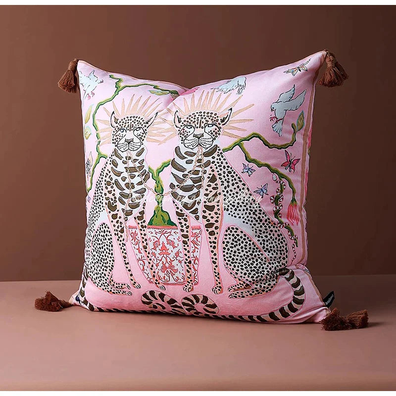 Funda de almohada DecorBites™ Luxe Cheetah Halo: Funda de cojín decorativa con borlas estilo GG