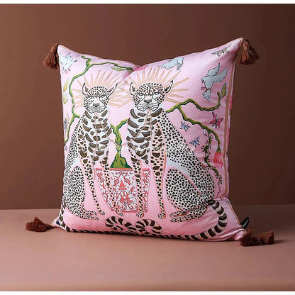 Funda de almohada DecorBites™ Luxe Cheetah Halo: Funda de cojín decorativa con borlas estilo GG