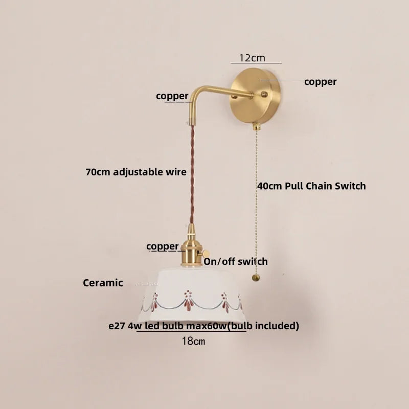 DecorBites™ LED Ceramic Wall Lamp - Pull Chain Switch, Rotating Up Down Light