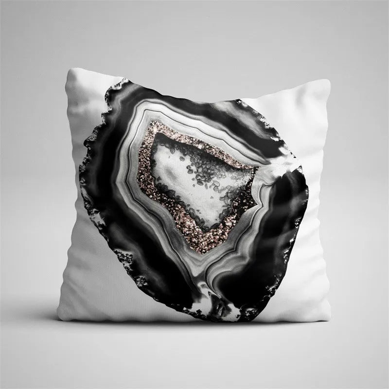 DecorBites™ Gray Marble Black Agate Pillow Case for Home Sofa Chair Decor
