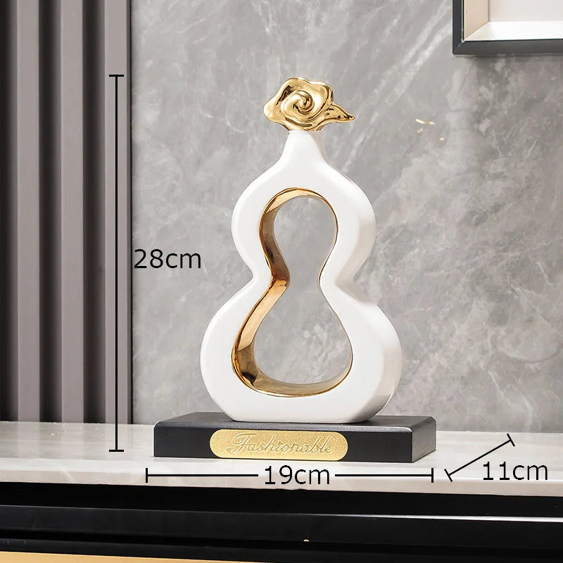 DecorBites™ Gold Gourd Ceramic Sculpture Desk Decor Porcelain Crafts Room Ornaments