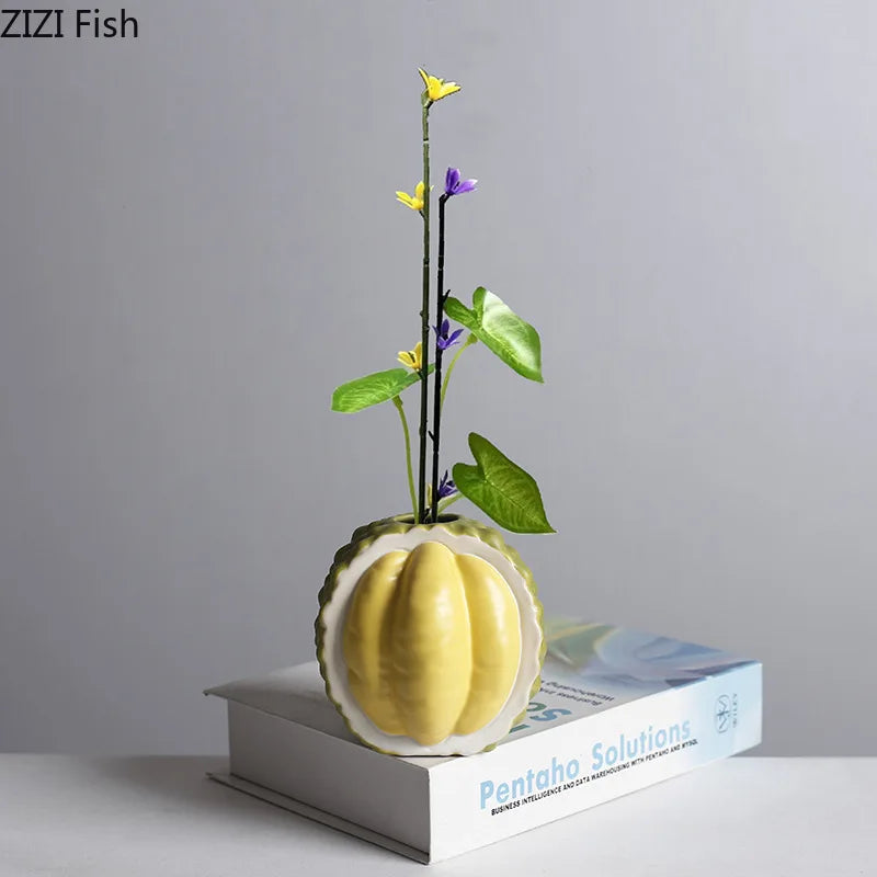 DecorBites™ Durian Ceramic Vase - Unique Table Decor for Flowers and Plants.