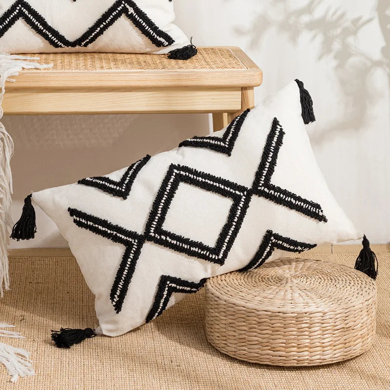 أغطية وسائد DecorBites™‎ مطرزة بأشكال هندسية من قماش قطني منقوش لديكور المنزل