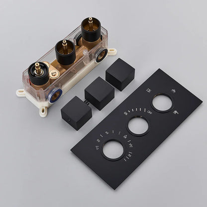 DecorBites™ Black Brass Thermostatic Shower Faucet with Ceiling Rainfall Shower Head