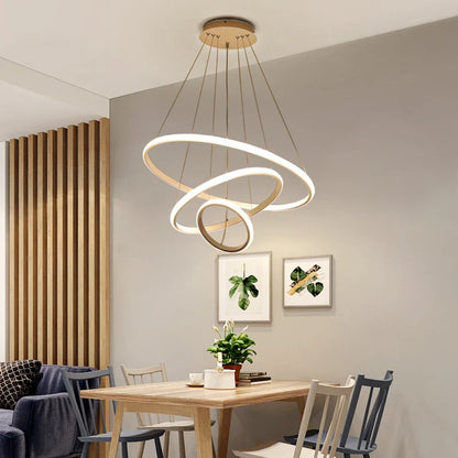 DecorBites™ Gold Circle Rings Chandelier LED Pendant Light for Living Room, Kitchen, Dining Room