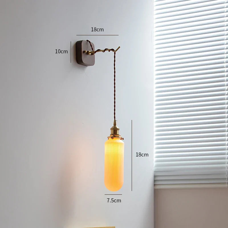DecorBites™ LED Wall Sconce Modern Japan Style Ceramic Lampshade Wooden Base Light
