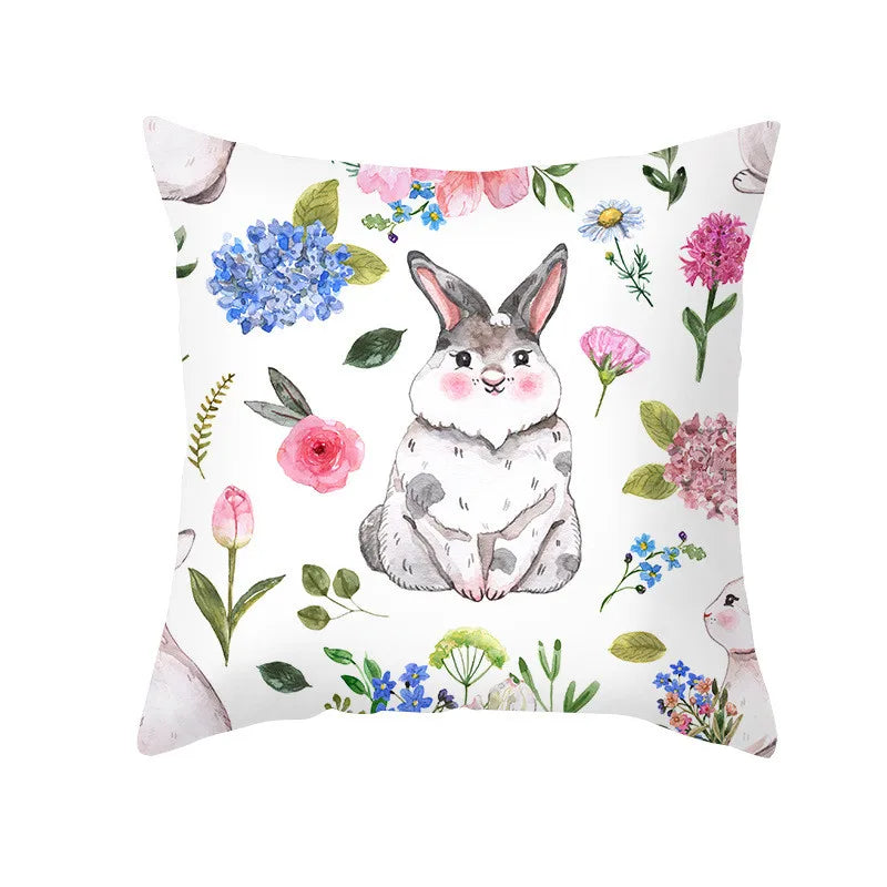 DecorBites™ Easter Rabbit & Eggs Pillowcase: Festival Home Decor Flower Bunny Print Cushion Cover