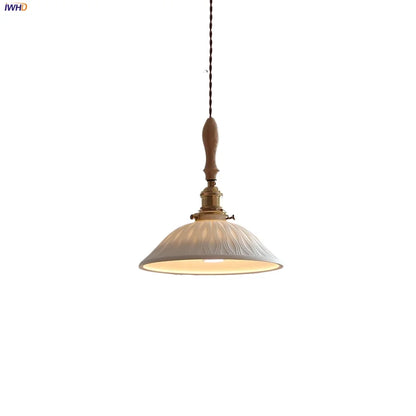 DecorBites™ Adjustable LED Pendant Lights Ash Wood White Ceramic Modern Hanging Lamp