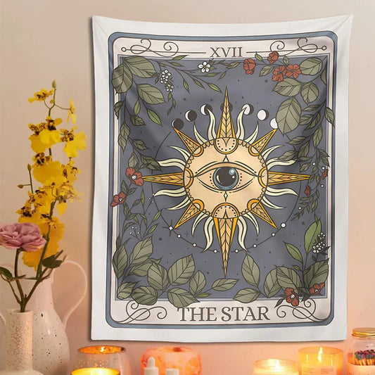 Decobites Star Tarot Tapestry: Celestial Witchy Cottagecore Wall Decor for Magical Home Vibes