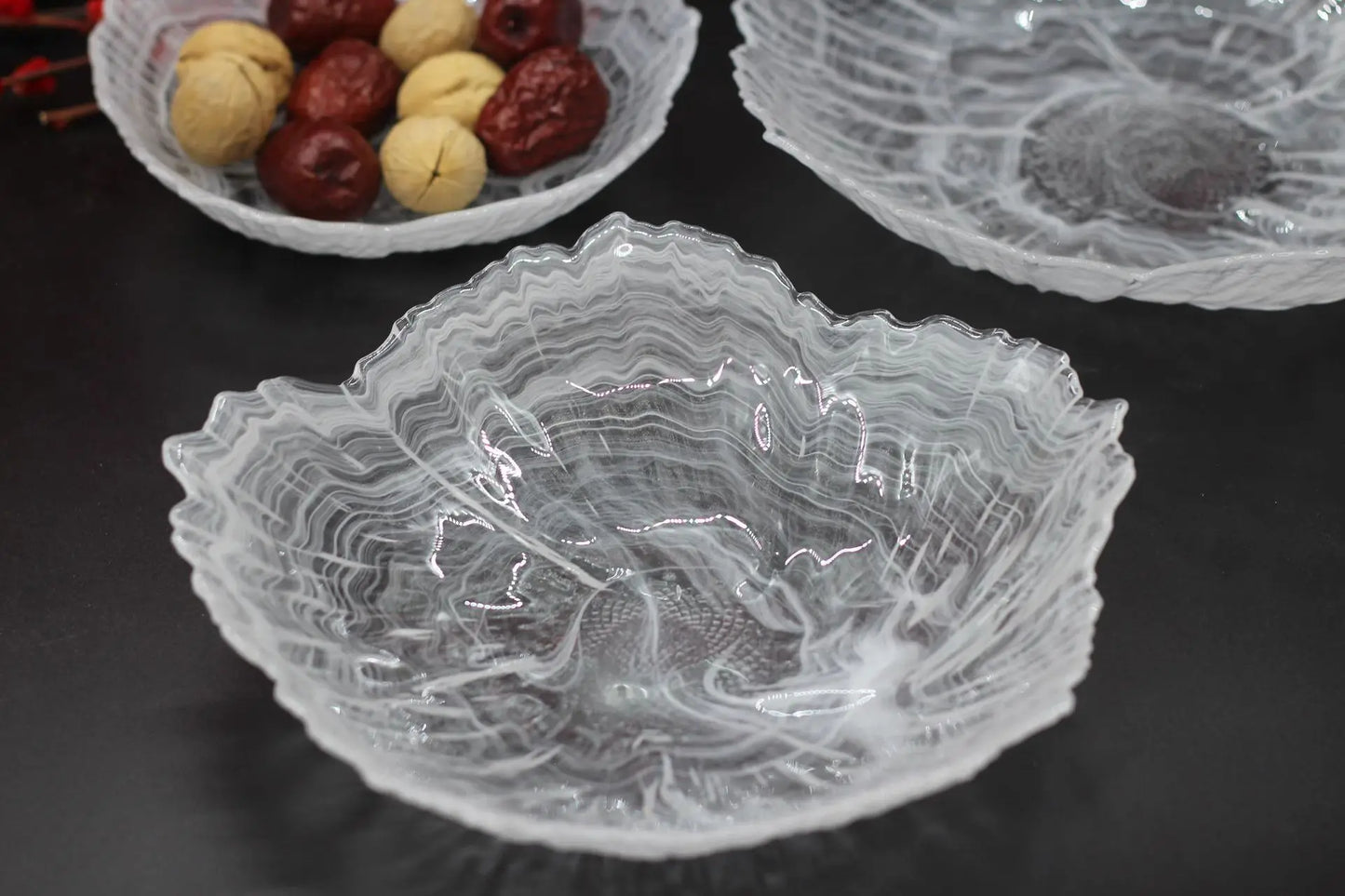 DecorBites™ Elegant Flower Glass Plate Dinner Pearl Fruit Snack Jewelry Trinket Dish