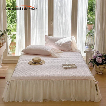 Decobites Silky Eucalyptus Fiber Bedspread Set with Lace Bed Skirt & Pillowcases