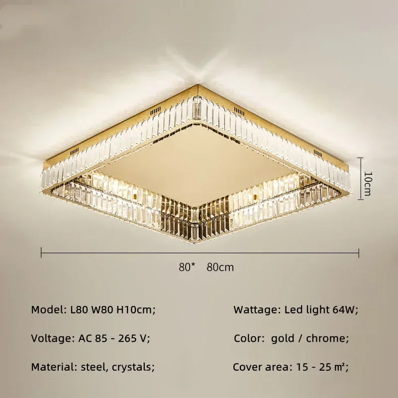 Lámparas de techo DecorBites™ Crystal LED regulables: Lámpara cuadrada moderna de acero para sala de estar