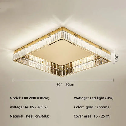 Lámparas de techo DecorBites™ Crystal LED regulables: Lámpara cuadrada moderna de acero para sala de estar